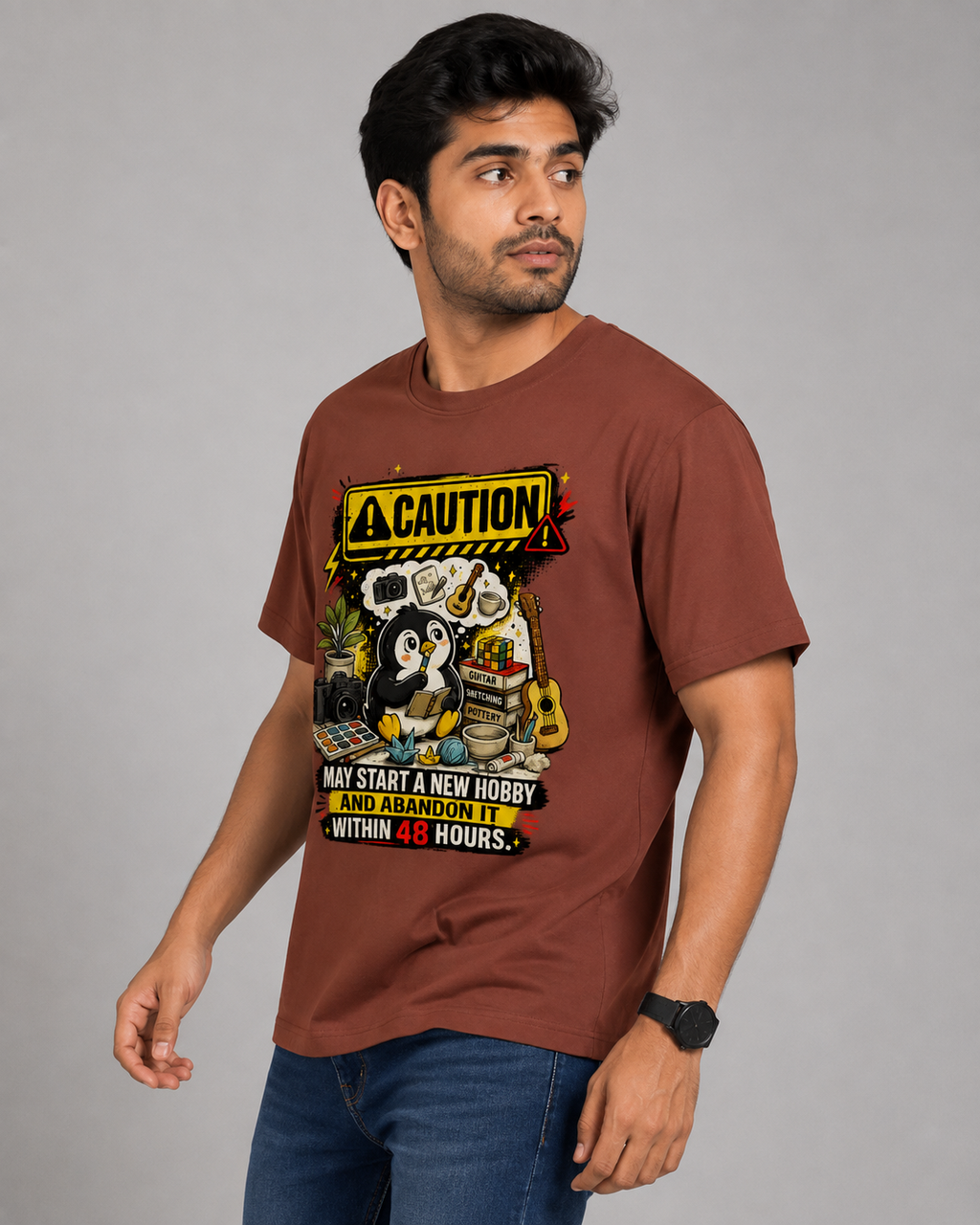 Caution: May Start a New Hobby T-Shirt | Cotton Printed Men's T-Shirt