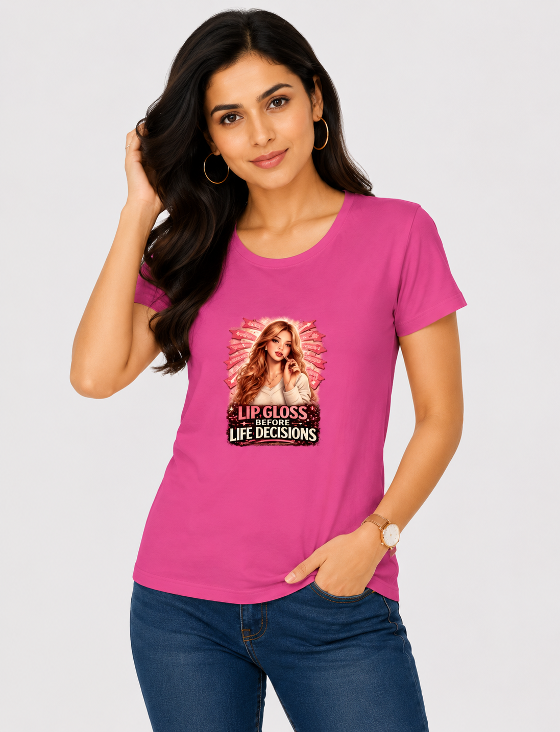 Lip Gloss Before Life Decisions - Classic Crew Cotton T-Shirt for Women