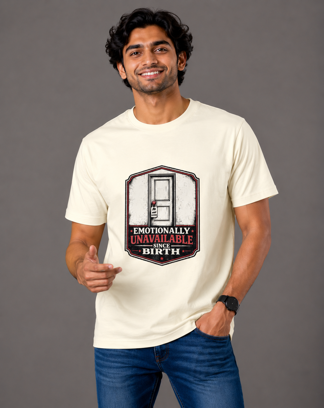 Emotionally Unavailable Since Birth - Classic Crew Cotton T-Shirt for Men