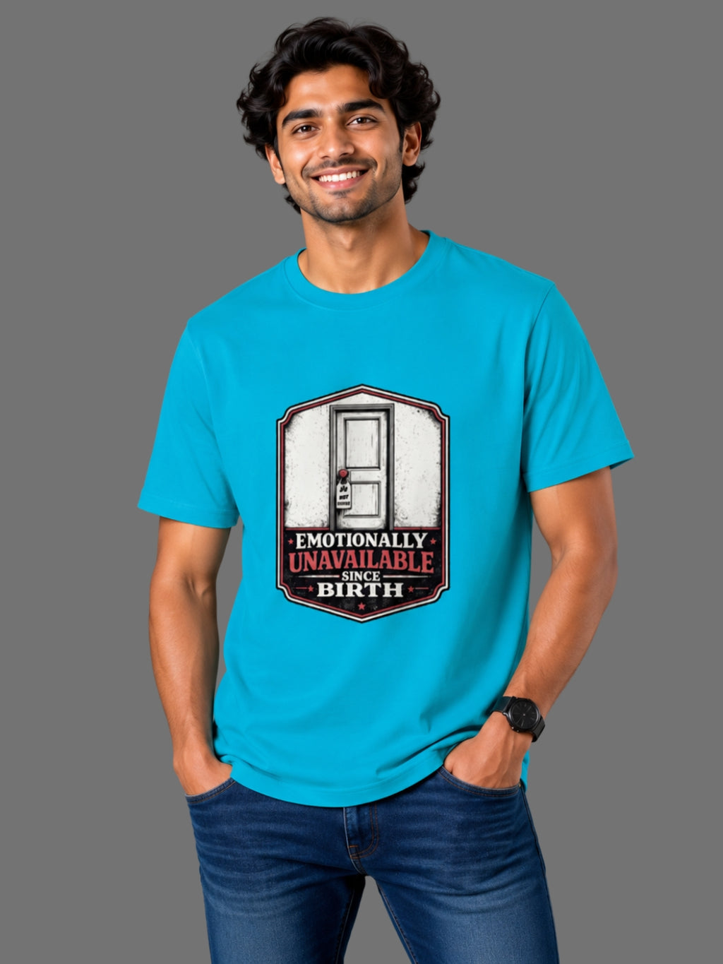Emotionally Unavailable Since Birth | Relatable Printed Men's Classic Crew Cotton T-Shirt | Printed Nonsense