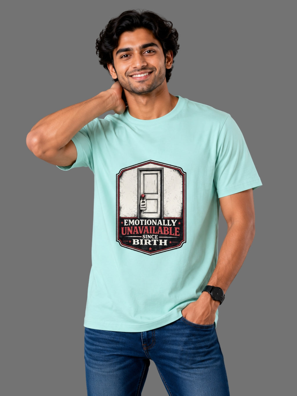 Emotionally Unavailable Since Birth | Relatable Printed Men's Classic Crew Cotton T-Shirt | Printed Nonsense