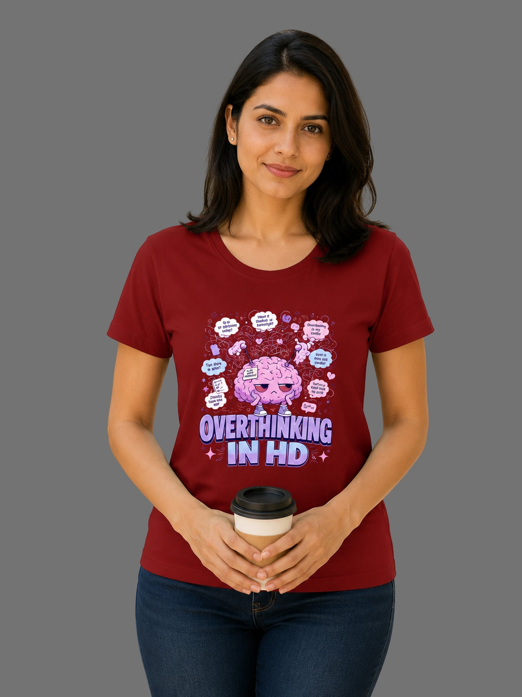 Overthinking In HD | Relatable Printed Women's Regular Fit Cotton T-Shirt | Printed Nonsense