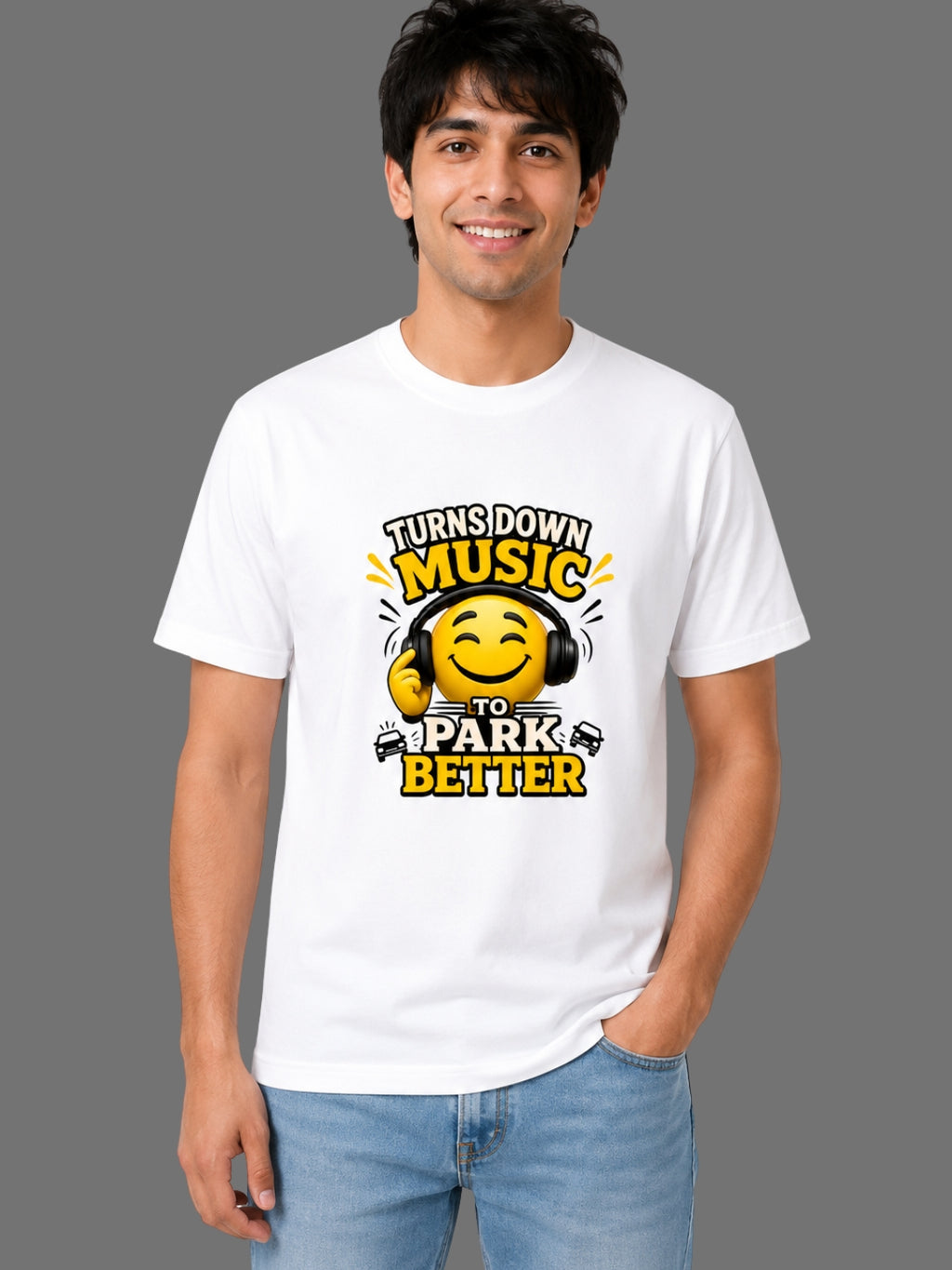 Turns Down Music to Park Better | Relatable Printed Men's Regular Fit Cotton T-Shirt | Printed Nonsense