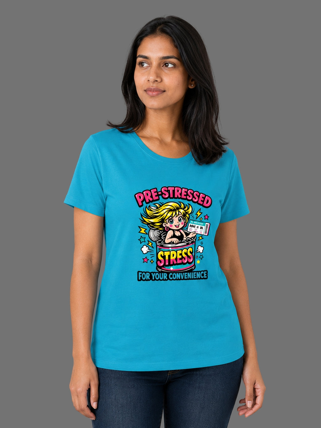 Pre-Stressed for Your Convenience | Relatable Printed Women's Regular Fit Cotton T-Shirt | Printed Nonsense