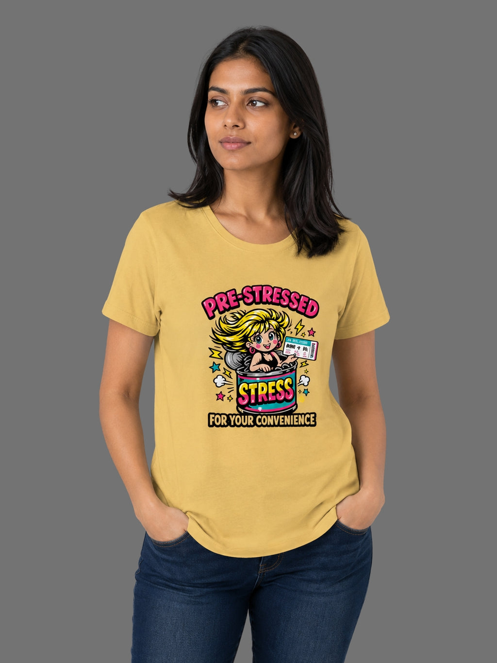 Pre-Stressed for Your Convenience | Relatable Printed Women's Regular Fit Cotton T-Shirt | Printed Nonsense