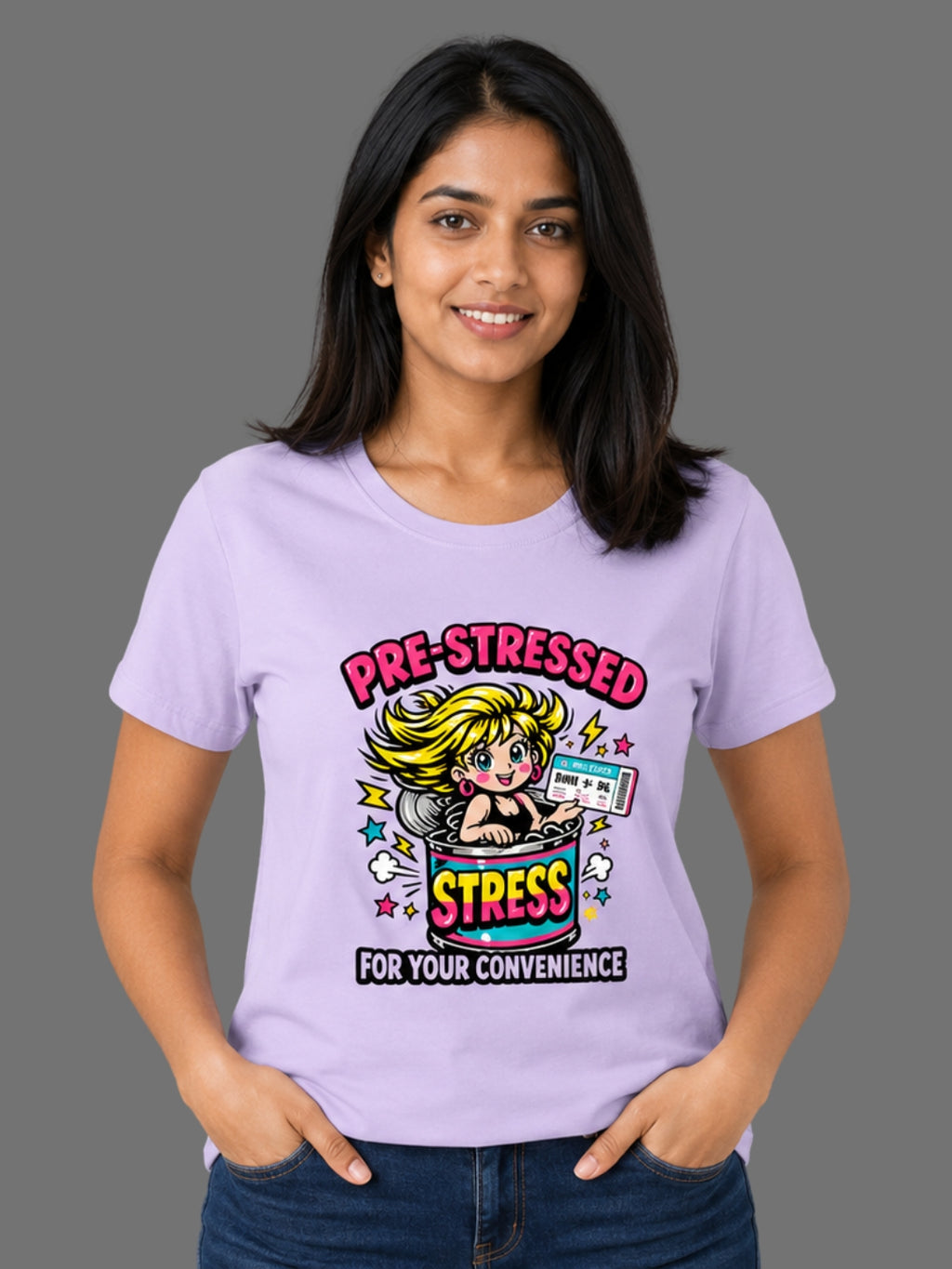 Pre-Stressed for Your Convenience | Relatable Printed Women's Regular Fit Cotton T-Shirt | Printed Nonsense