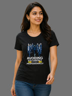 Avoiding Eye Contact in Public Professionally | Relatable Printed Women's Classic Crew Cotton T-Shirt | Printed Nonsense