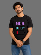 Social Battery Down | Relatable Printed Men's Regular Fit Cotton T-Shirt | Printed Nonsense