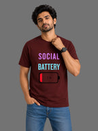 Social Battery Down | Relatable Printed Men's Regular Fit Cotton T-Shirt | Printed Nonsense
