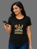 Carrying Emotional Damage and a Cute Water Bottle | Graphic Printed Women's Classic Crew Cotton T-Shirt | Printed Nonsense