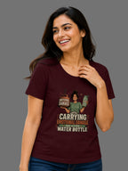 Carrying Emotional Damage and a Cute Water Bottle | Graphic Printed Women's Classic Crew Cotton T-Shirt | Printed Nonsense
