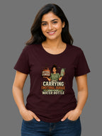 Carrying Emotional Damage and a Cute Water Bottle | Graphic Printed Women's Classic Crew Cotton T-Shirt | Printed Nonsense